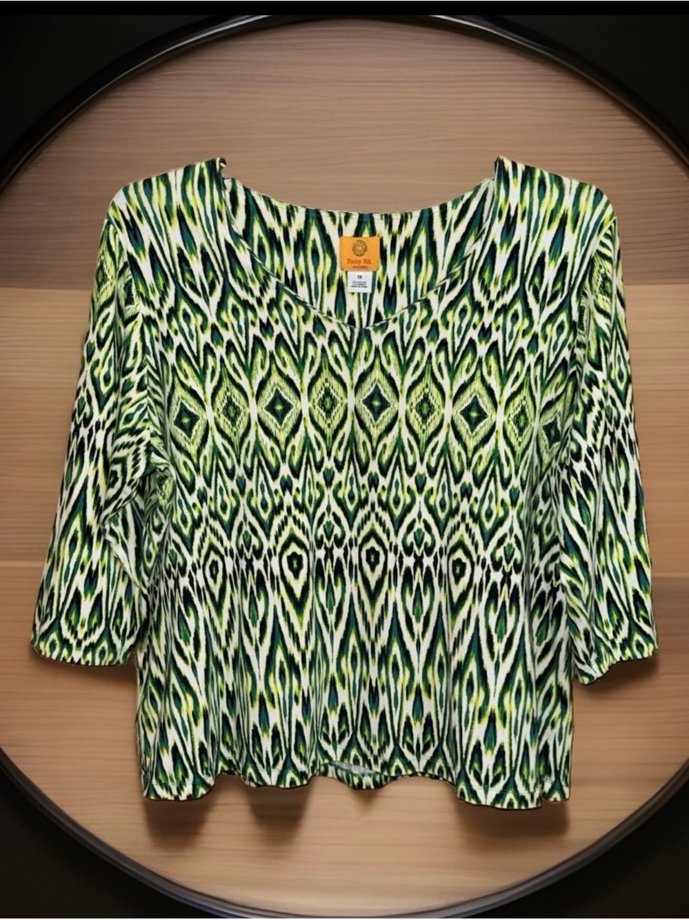 Ruby Too Bright Green Ikat Patterned Women's Top - Relaxed Fit